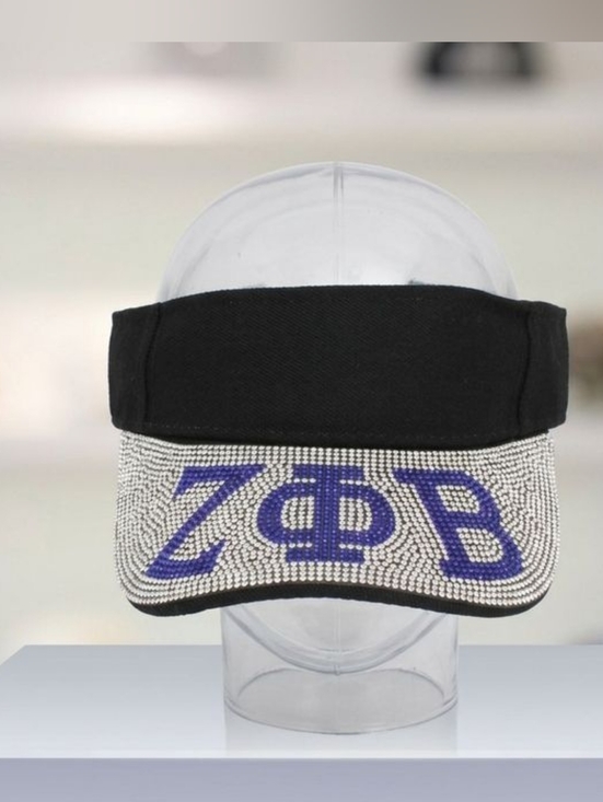 ZPB Black Canvas Greek Rhinestone Brim Visor Hat